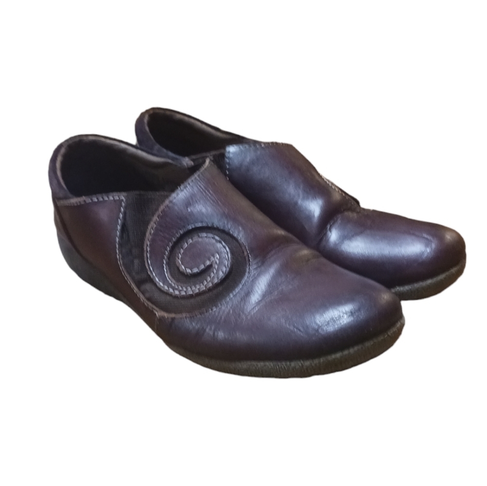 L' Artiste Spring Step Comfort Burgundy Brown Leather Slip On Casual Sho…